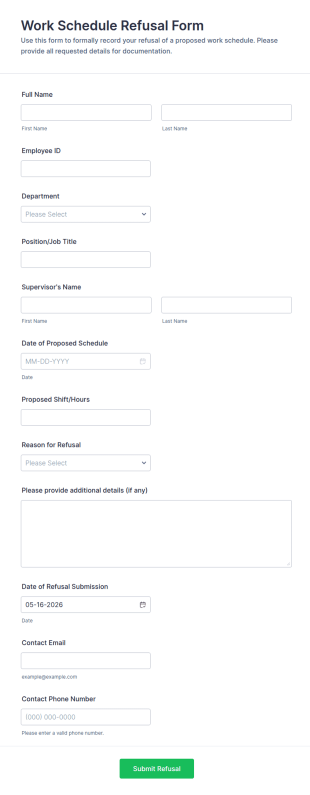 Work Schedule Refusal Form Template