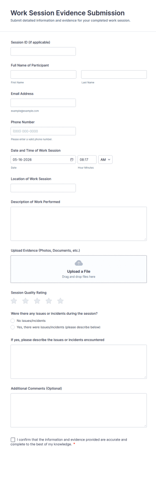 Work Session Evidence Submission Form Template