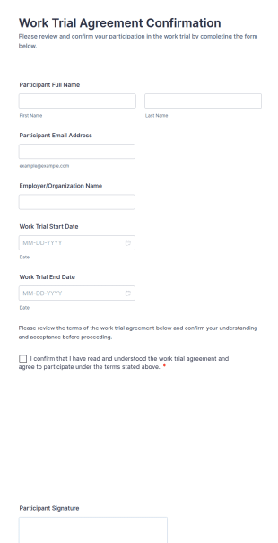 Work Trial Agreement Confirmation Form Template