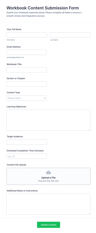 Workbook Content Submission Form Template