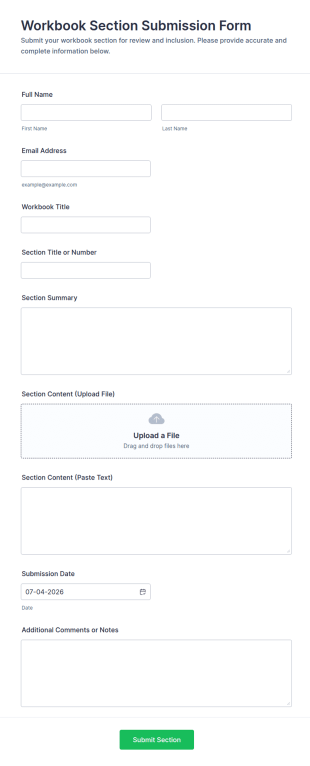 Workbook Section Submission Form Template