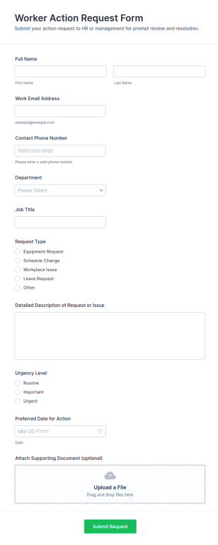 Worker Action Request Form Template