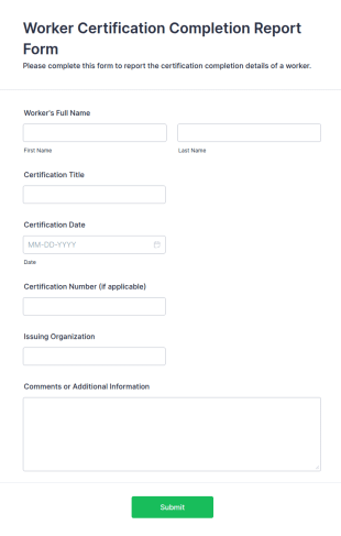 Worker Certification Completion Report Form Template