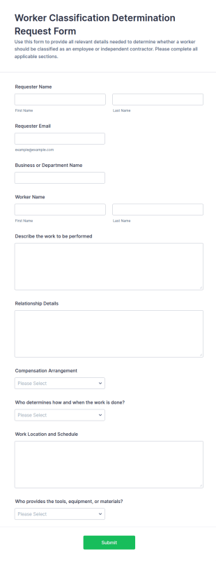 Worker Classification Determination Request Form Template