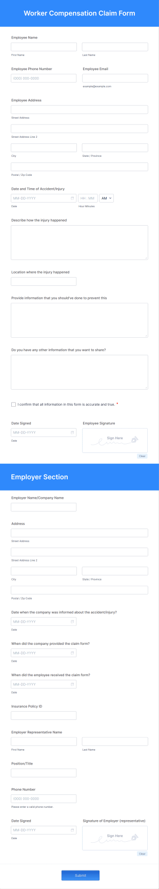 Worker Compensation Claim Form Template