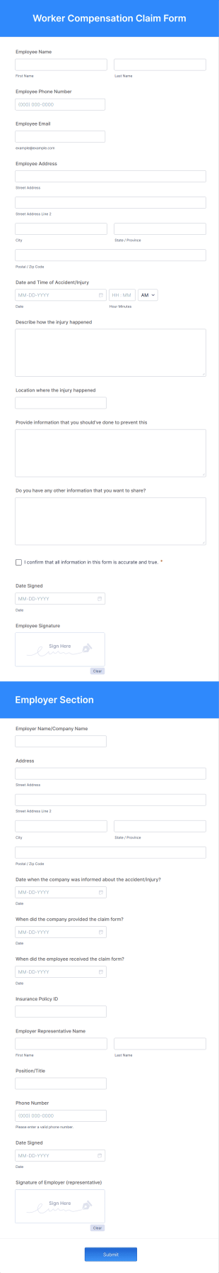 Worker Compensation Claim Form Template