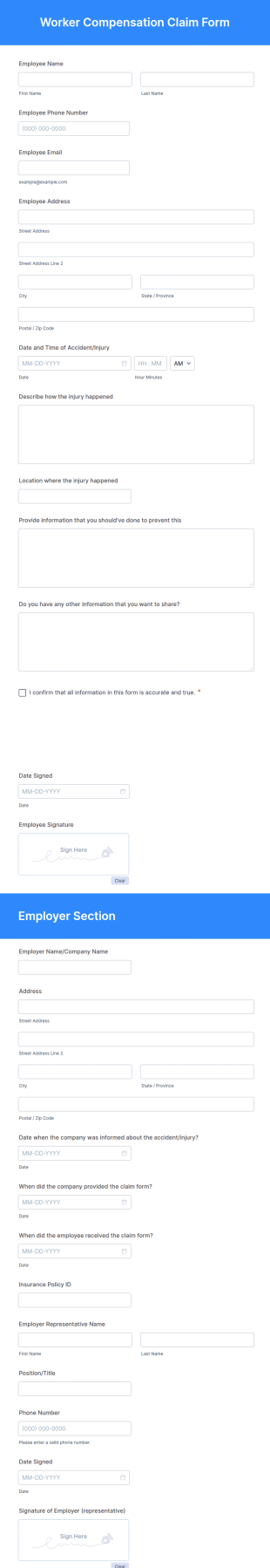 Worker Compensation Claim Form Template