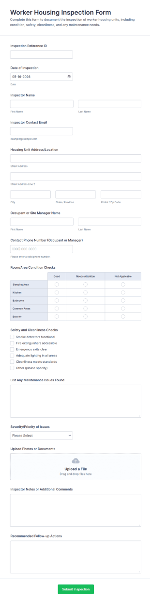Worker Housing Inspection Form Template