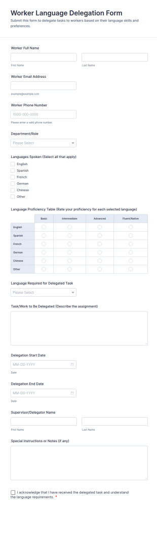 Worker Language Delegation Form Template