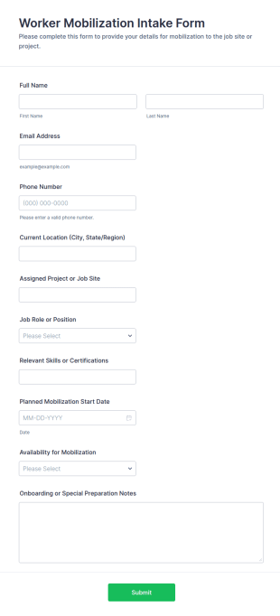 Worker Mobilization Intake Form Template