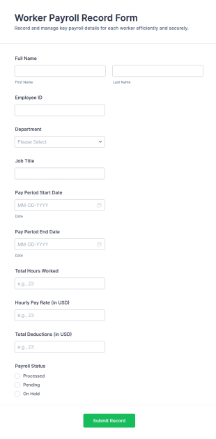 Worker Payroll Record Form Template