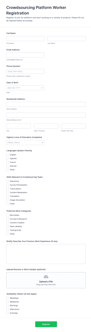 Worker Registration Form For Crowdsourcing Platform