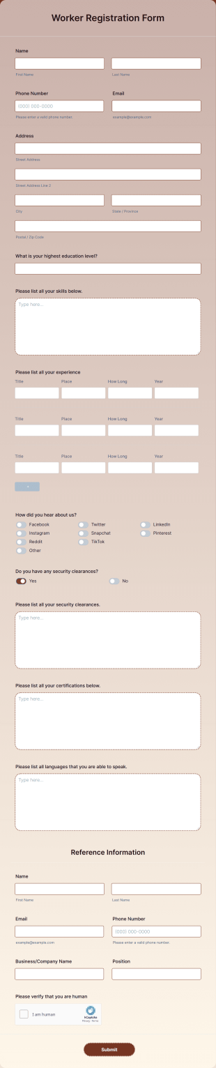 Worker Registration Form Template
