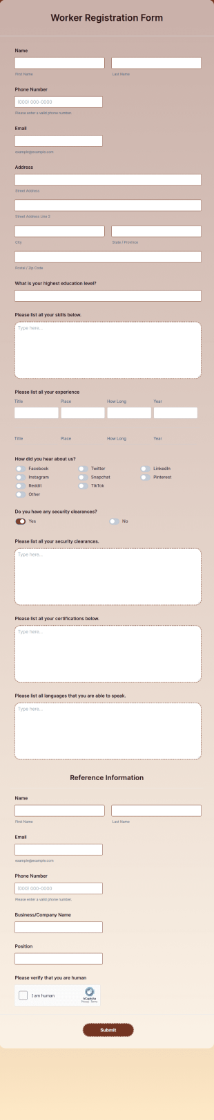 Worker Registration Form Template