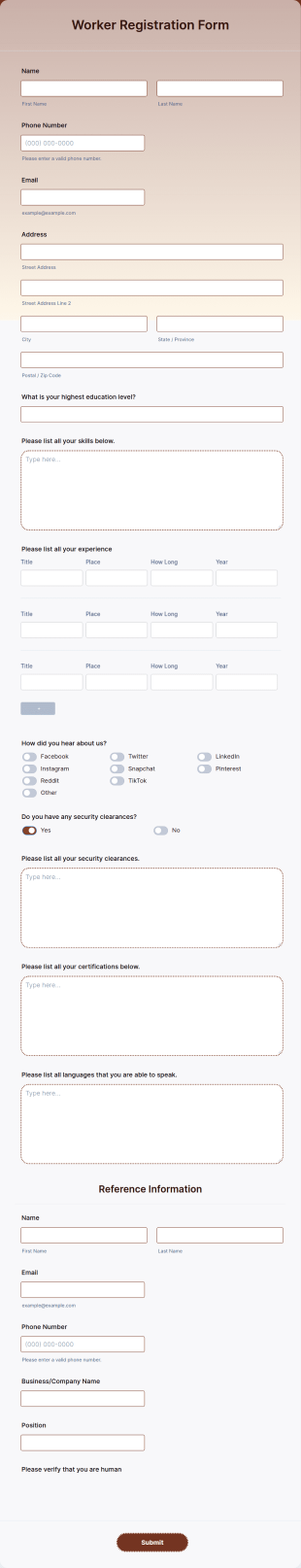 Worker Registration Form Template