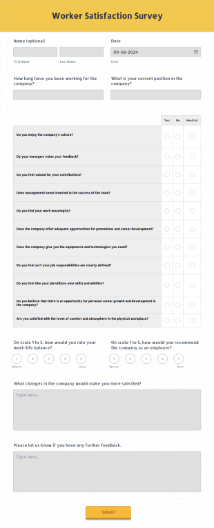Worker Satisfaction Survey Form Template