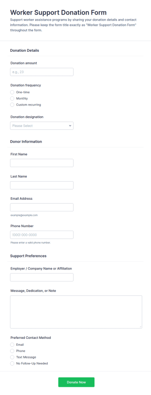 Worker Support Donation Form Template