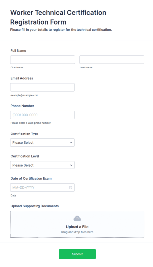 Worker Technical Certification Registration Form Template