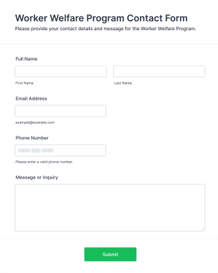 Worker Welfare Program Contact Form Template