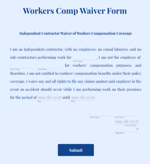 Workers Comp Waiver Form Template