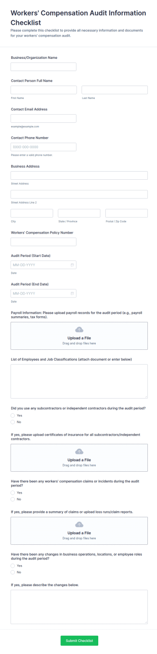 Workers’ Compensation Audit Information Checklist Form Template