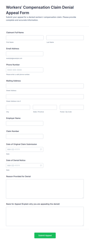 Workers’ Compensation Claim Denial Appeal Form Template