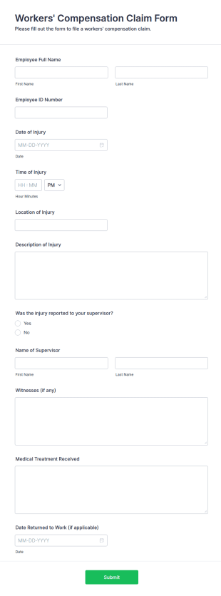 Workers' Compensation Claim Form Template
