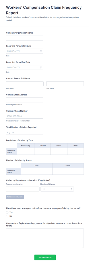 Workers’ Compensation Claim Frequency Report Form Template