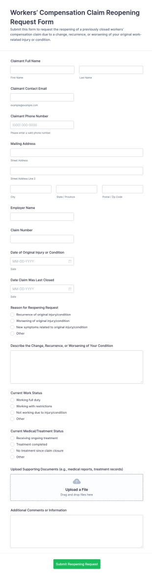 Workers’ Compensation Claim Reopening Request Form Template