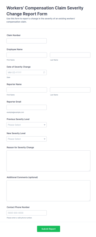 Workers' Compensation Claim Severity Change Report Form Template