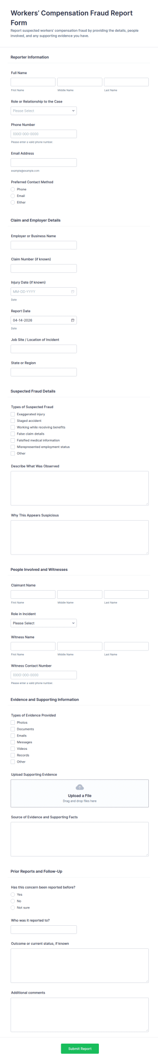 Workers’ Compensation Fraud Report Form Template