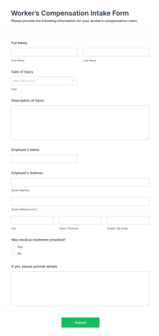 Worker’s Compensation Intake Form Template
