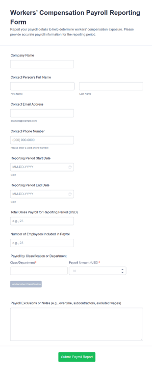Workers’ Compensation Payroll Reporting Form Template