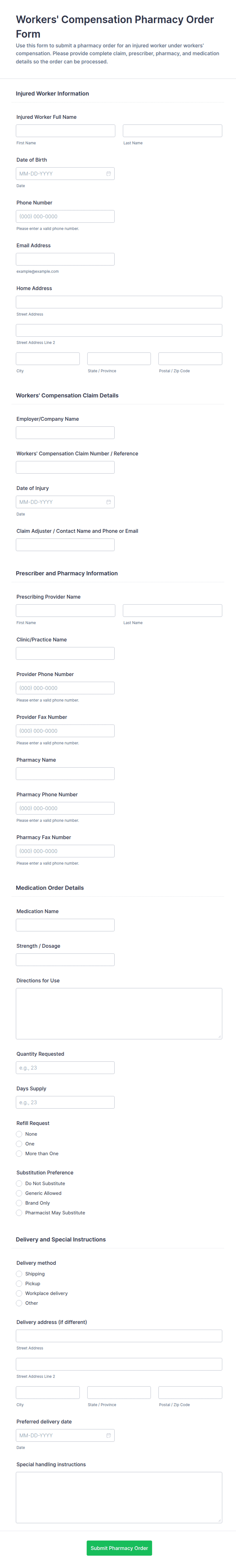 Workers' Compensation Pharmacy Order Form Template | Jotform