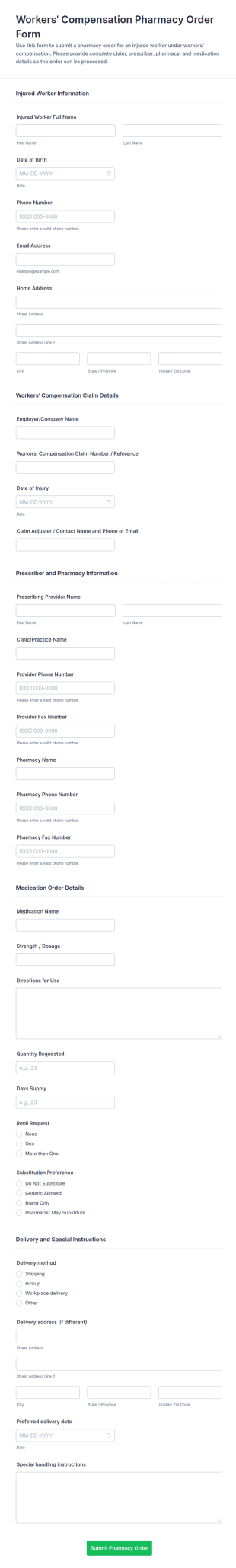 Workers' Compensation Pharmacy Order Form Template