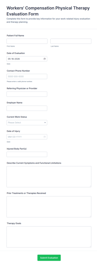 Workers' Compensation Physical Therapy Evaluation Form Template
