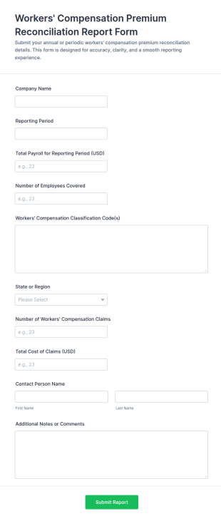 Workers' Compensation Premium Reconciliation Report Form Template