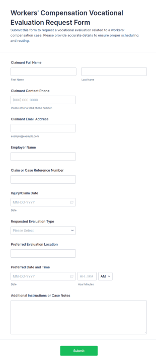 Workers' Compensation Vocational Evaluation Request Form Template