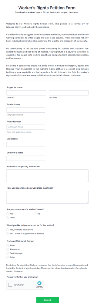 Worker's Rights Petition Form Template