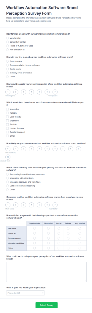 Workflow Automation Software Brand Perception Survey Form Template