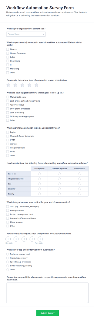 Workflow Automation Survey Form Template