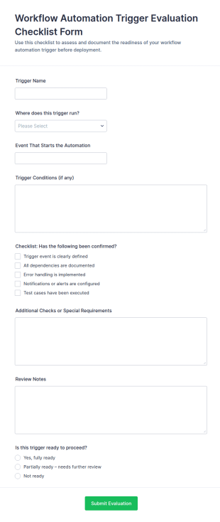 Workflow Automation Trigger Evaluation Checklist Form Template