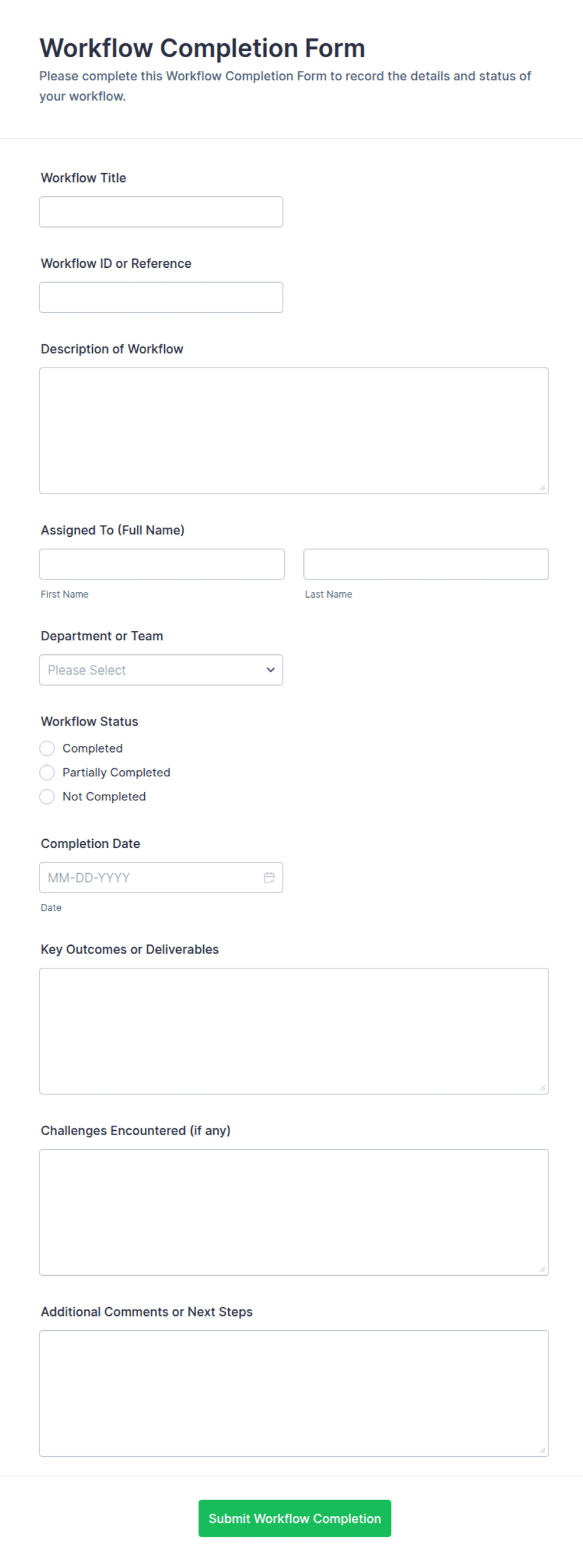 Workflow Completion Form Template | Jotform