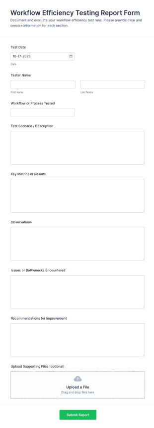 Workflow Efficiency Testing Report Form Template