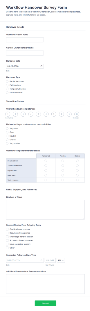 Workflow Handover Survey Form Template