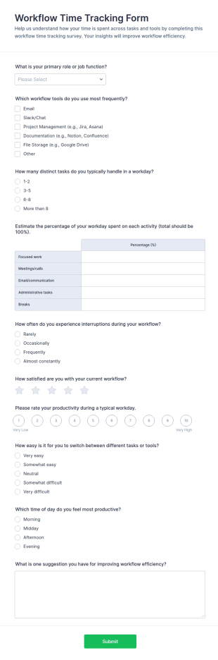 Workflow Time Tracking Survey Form Template