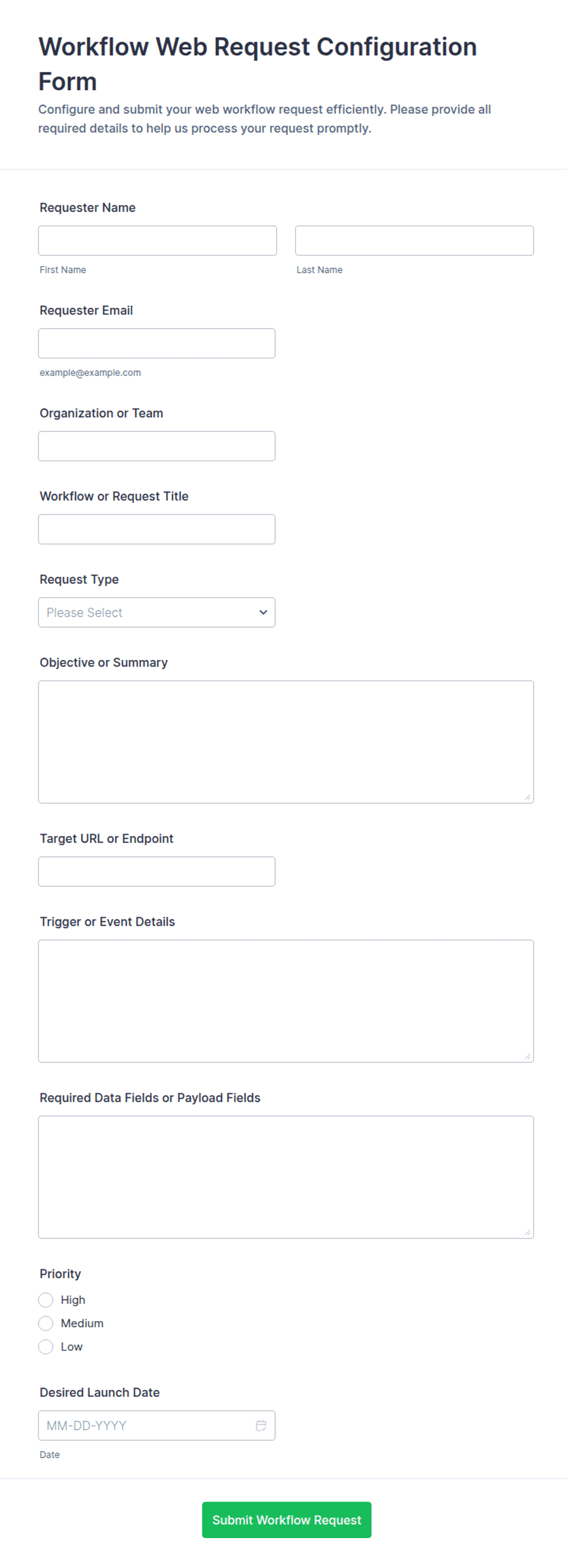 Workflow Web Request Configuration Form Template | Jotform
