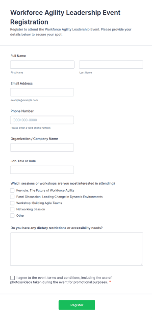 Workforce Agility Leadership Event Registration Form Template