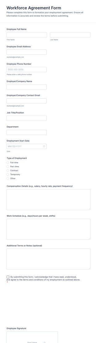 Workforce Agreement Form Template