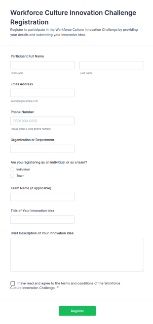 Workforce Culture Innovation Challenge Registration Form Template